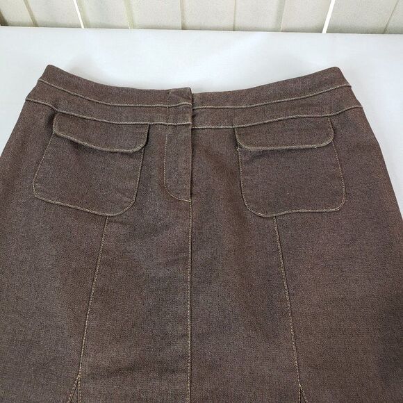 CUTE Nanette Lepore Brown Denim Jean Country Western Knee Length Skirt size 6 S - Picture 2 of 7